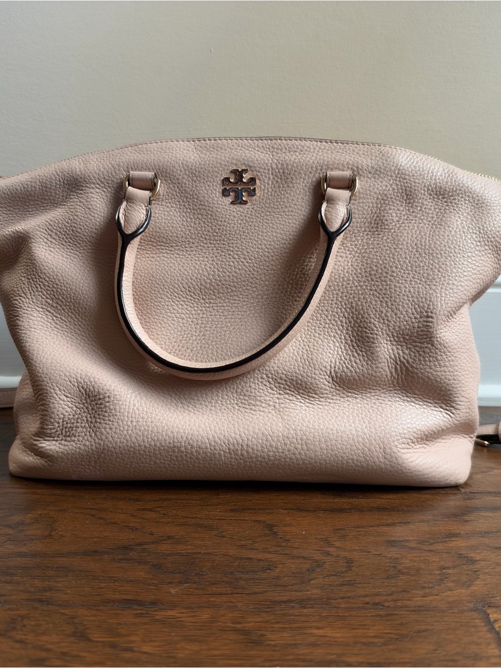 Tory Burch Pebbled Leather Tote in Blush Pink with Gold Logo